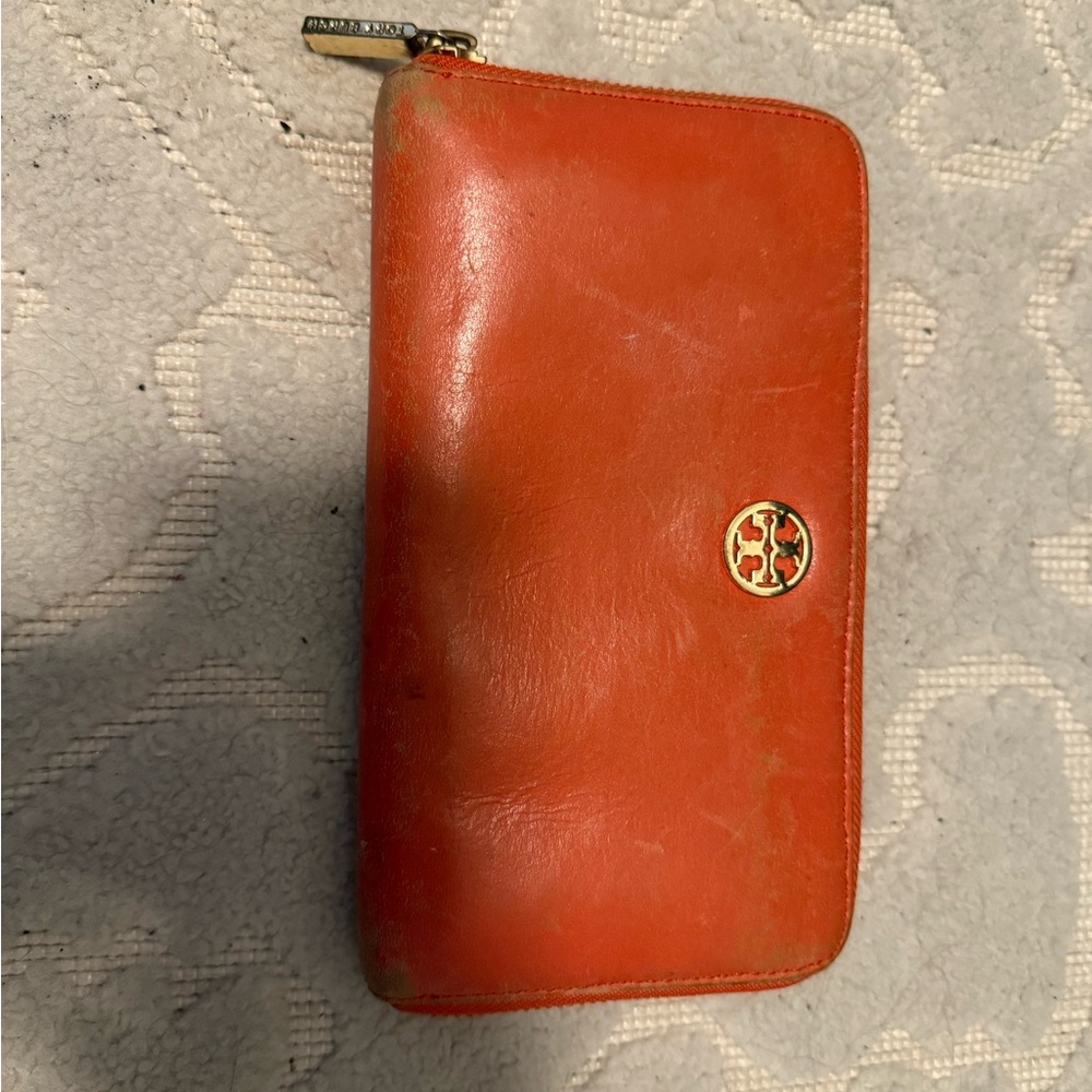 Tory Burch Vibrant Orange Zip-Around Wallet